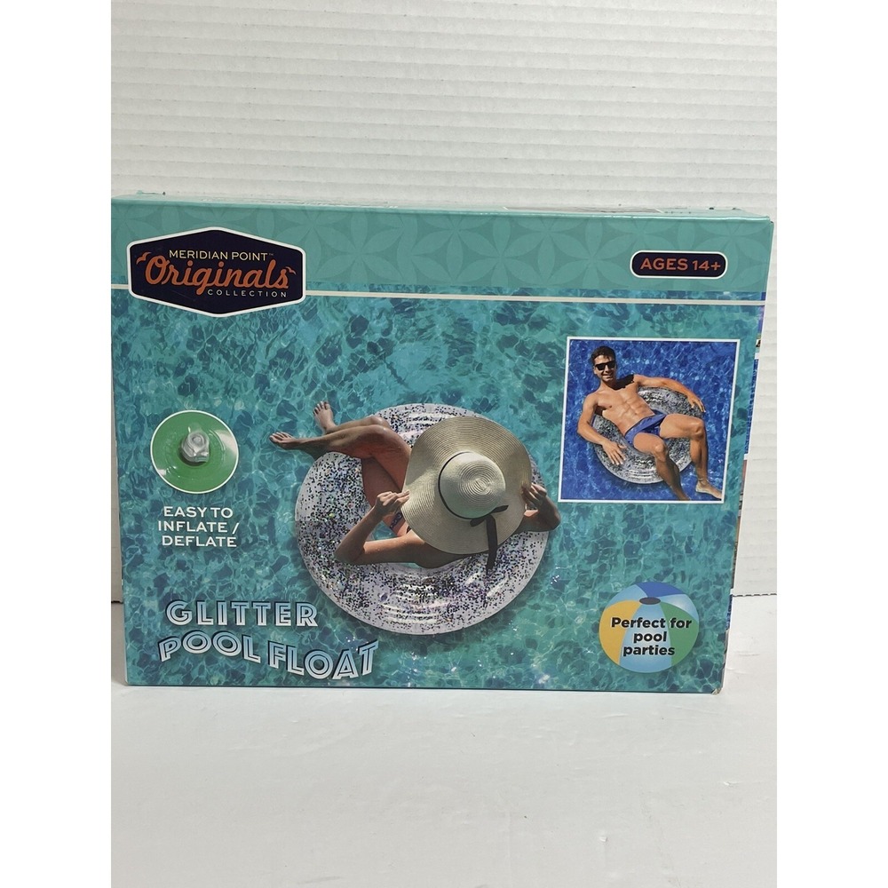 New Pool Float Glitter Swim Ring - Silver 34" Inflatable Floatie Vacation